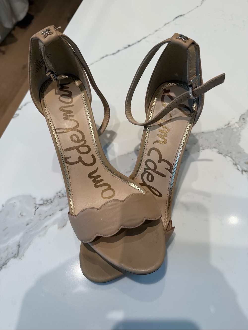 Sam Edelman Tan Scallop Ankle-Strap Heels